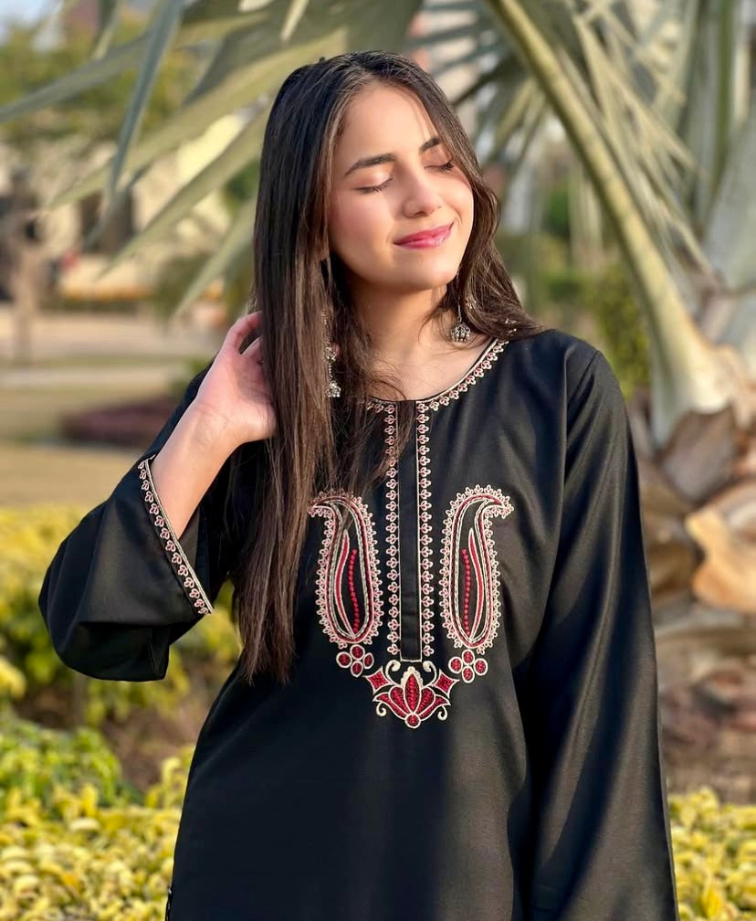2 pc BLACK ROSE Embroidered Co Ords (Arabic Lawn)