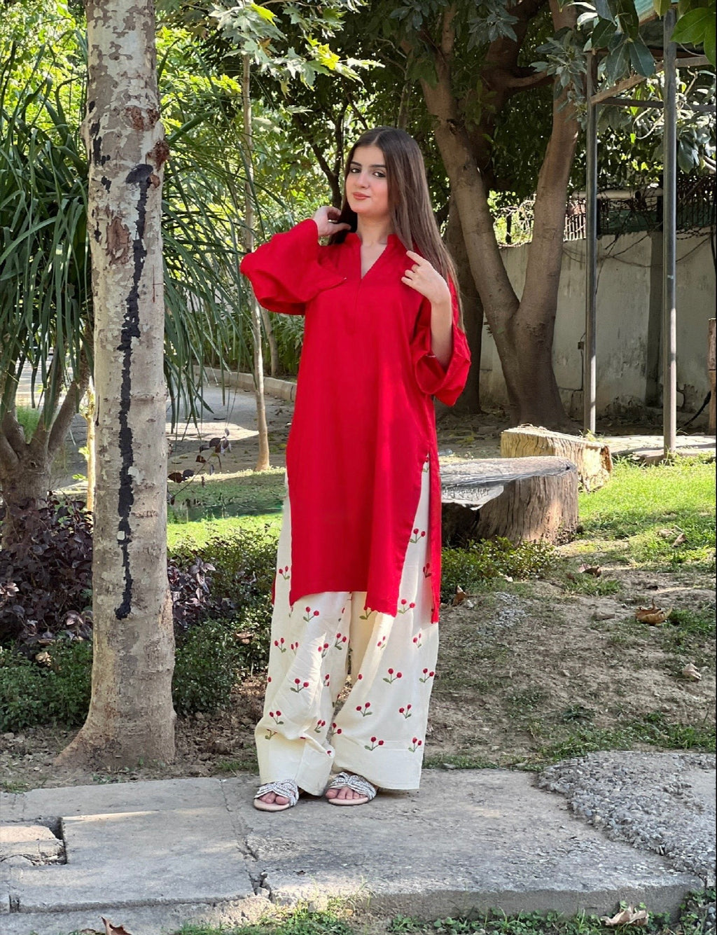 LAL PARI 2 PC Solid Shirt with Embroidered Farshi shalwar