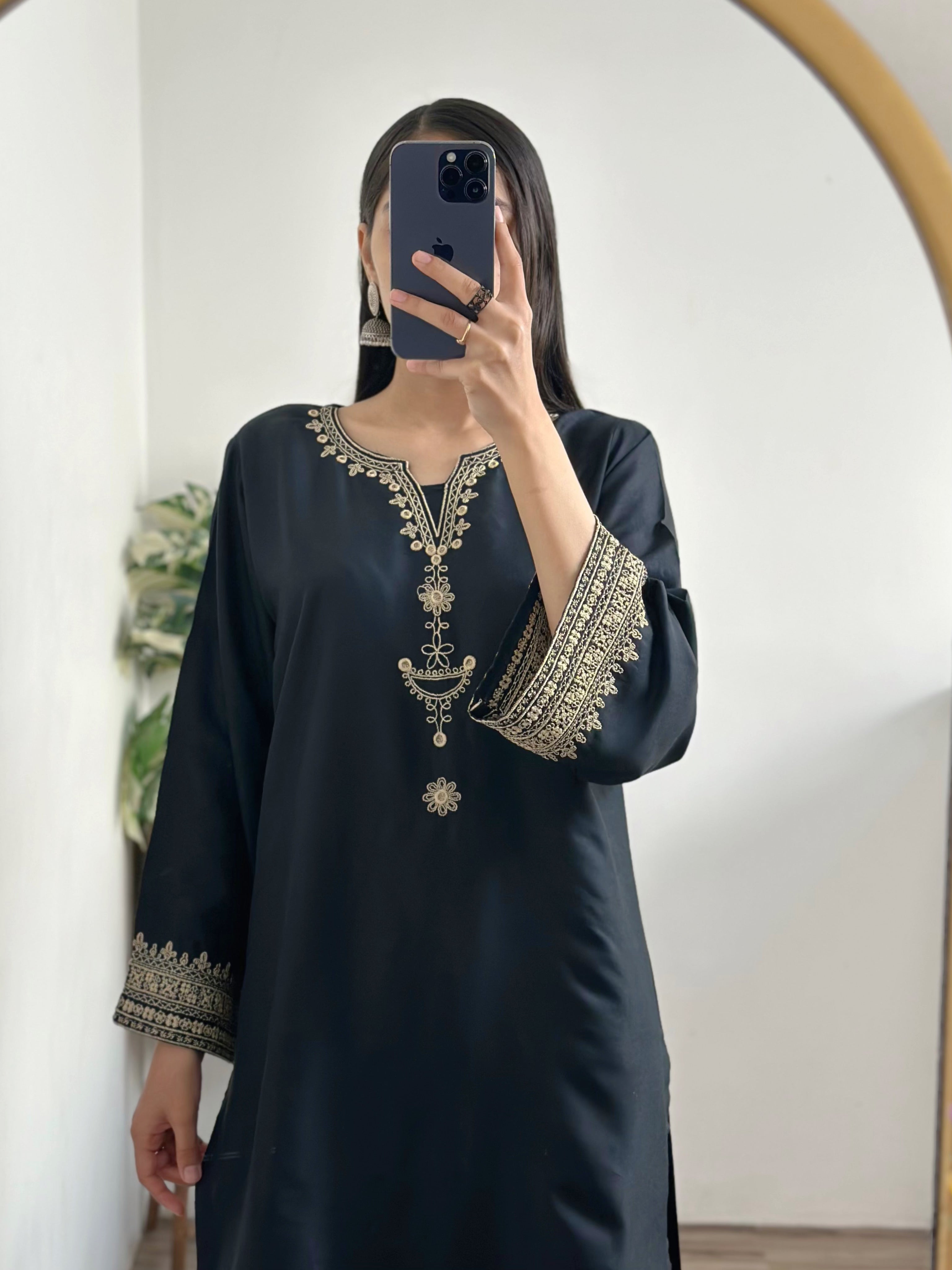 2 pc - BLACK IRIS Co Ords (Shirt with Fully Embroidered Plazo)