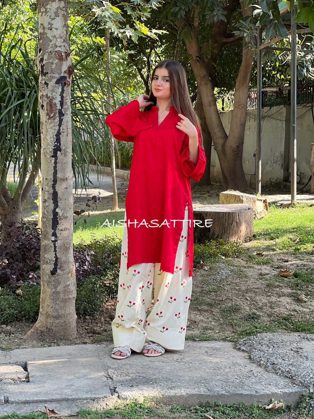 LAL PARI 2 PC Solid Shirt with Embroidered Farshi shalwar